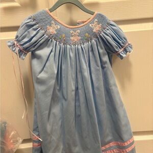 Blue Easter Smocked Dress with Pink Accents 3T